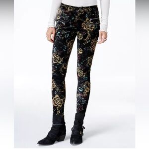Free People Lennon Funktown Moto Zip Floral Velvet Skinny Pants, Size 0